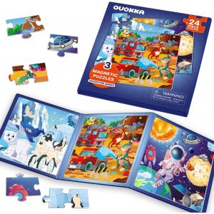KAL-Jeu Magn&eacute;tique Enfant 2 3 4 Ans - 24 Pi&egrave;ces Puzzle Magn&eacute;tique Enfant - Jeux Voyage Pour 5 6 Ans - Jouets Pour L'Avion Avec Espace Animaux Polaires - Cadeau Educatif Gar&ccedil;ons Et Filles - Neuf