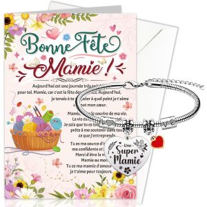 Checarzhn--No1-Cadeau Mamie, Carte Bonne Fete Mamie Carte Mamie Carte De Voeux, Cadeau Fete Mamie Bracelet Pour La Fête Des Grands-Mères, Cadeau Fete Des Mamies, Cadeau Pour Mamie Noel Anniversaire - Neuf
