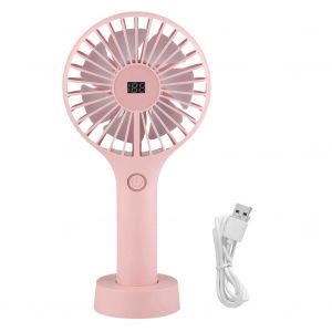HJLIAN Mini ventilateur portable rechargeable par USB avec affichage de la puissance (rose) - Neuf