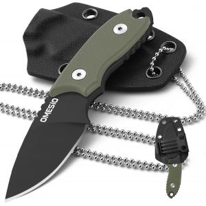 Ytfhg-Couteau De Cou, Petit Couteau À Lame Fixe Edc Avec Étui Kydex Clip Couteau De Chass Acier D2 Full Tang Manche En G10 Pour L'extérieur¿Lame Noir+ Manche Verte¿ - Neuf