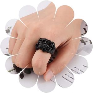 Kahfl-Bague Punk Crâne Vintage Squelette Crâne Wrap Bague Ouverte Tête De Crâne En Argent Bague D'articulation Ouverte Crâne Bague Empilable Réglable Bijoux Pour Femmes - Neuf
