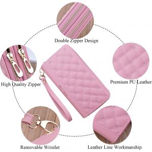 TZF-Portefeuille Femme Grande Capacite Portefeuille avec Double Fermeture &Eacute;clairent Grand Taille Portefeuille Porte-Cartes en Cuir PU Portefeuille avec Poche pour T&eacute;l&eacute;phone et Dragonne - Neuf