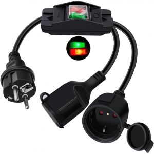 Rallonge Double Prise Schuko 16A 250V Rallonge Schuko avec Interrupteur Rallonge Electrique Courte Schuko, Rallonge Electrique IP44 pour Une Utilisation Ext&eacute;rieure ou Int&eacute;rieure (1m) - Neuf