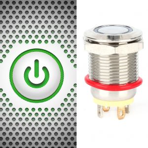 Lot de 2 interrupteurs a bouton-poussoir en metal a reinitialisation automatique, 12 mm, 4 broches, avec eclairage LED, IP65 (jaune 100-240 V) - Neuf