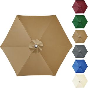 CHECARZHN--NO1-Housse De Rechange Pour Parasol De Terrasse - 2,5 M - 6 Baleines - Housse En Tissu - Auvent De Rechange - Pour Cour, Jardin, Plage, Piscine - Kaki - Neuf