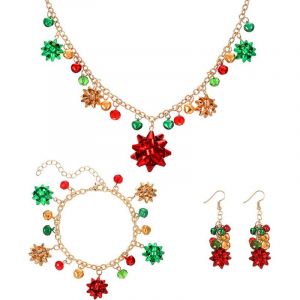 Collier De Noël Coloré Et Scintillant Avec Strass Et Perles, Breloque Flocon De Neige, Collier, Bracelet Et Boucles D'oreilles, Ensemble De Bijoux Fantaisie Pour Femmes Et Filles - Neuf