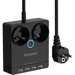 Power Strip Protection Contre Les surtensions, multiprise 2 Voies 2300 W/10 A multiprise avec 4 USB, multiprise Intelligente 3,4 A multiprise r&eacute;partiteur d'alimentation 1,5 m c&acirc;ble Noir - Neuf