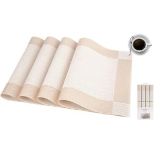 Sjzg-Set De Table Beige, Pvc Antid&eacute;rapant, Set De Table Lavable R&eacute;siste &Agrave; La Chaleur Rectangulaire Vinyle Sets De Table Pour Restaurant, Table &Agrave; Manger En Cuisine, 45 X 30 Cm, Lot De 4 - Neuf