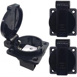 Prise Europ&eacute;enne &eacute;tanche IP44 pour prise de type E/F,prise Industrielle Allemande/Fran&ccedil;aise &eacute;tanche &agrave; la poussi&egrave;re avec couvercle pour onduleur de voiture,&eacute;quipement &eacute;lectrique (3 Pi&egrave;ces) - Neuf
