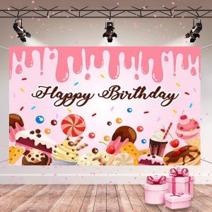 Dessert Th&egrave;me Joyeux Anniversaire Banni&egrave;re Rose Anniversaire Toile De Fond D&eacute;coration Dessert Toile De Fond Pour F&ecirc;te D'anniversaire D&eacute;coration Photographie Fond - Neuf