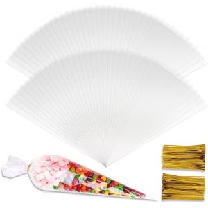 Sachet Cellophane Cône 18x37cm 200pcs Transparent Sacs Plastique Bonbons Avec Des Liens De Torsion Clair Sacs Triangulaires Pour Bonbons Biscuits Chocolat Cadeaux Anniversaire Partie Mariage Noël - Neuf