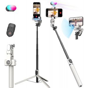 lbgwp60-Stabilisateur De Cardan Smartphone, 2 Axes Stabilisateur, Suivi Du Vi Sans Application, Stabilisateur De Cardan Téléphone 4 En 1 Pour Iphone Et Android, Tige Allongée De 108Cm, M2Pro Blanc - Neuf