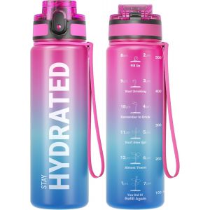 Bouteille D'eau,Gourde Sport 1l/500ml/750ml Avec Marqueur De Temps De Motivation,Sans Bpa,Étanche & ,Pour Sport,Camping (1 Bouteille).[B68] - Neuf