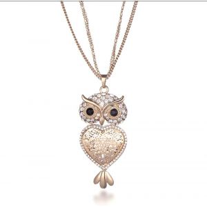 Kal-Collier De Mode Pour Les Femmes, Pendentif Chanceux Chouette Collier Pour Les Filles À Longue Chaîne Collier Brillant Cz Collier Pendentif En Cristal - Neuf