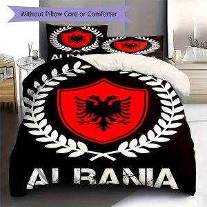 Parure De Lit Avec Housse De Couette Et Taie D'oreiller, Motif Drapeau Albanais, Decoration Douce Pour La Chambre À Coucher, Literie De Noël, Halloween, Cadeaux De Noël, Cadeau D'a - Neuf