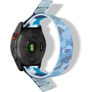 Nylon Bracelet Pour Garmin Quatix 8 51Mm/Quatix 7X/6X/Tactix 8 51Mm/Tactix 7Pro/Fenix8 51 Mm/Fenix 7X Pro/F&iquest;nix 6X Pro Bracelet Respirant Pour Enduro 3/2 (Quickfit 26Mm, Camouflage Bleu) - Neuf