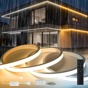 Subzonal-5m Neon Ruban Led Exterieur 220v Dimmable Blanc Chaud 3000k-Blanc Froid 6500k Silicone N&eacute;on Bandeau Led Etanche Ignifuger Ip65 Bande Rubans &Agrave; Led Flexible D&eacute;coupable Avec T&eacute;l&eacute;commande - Neuf