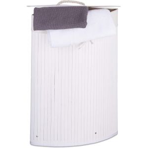MEVRONISSHOP-10019052 Panier &agrave; linge pliant corbeille pliable rectangle en bambou 64 litres 35 x 35 x 65 cm, blanc - Neuf