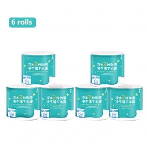 HJLIAN Serviettes en papier toilette epaisses solubles dans l'eau, 4 couches, en pate de bois, non fluorescentes (6 rouleaux) - Neuf