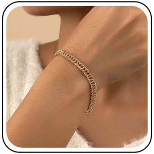 Cmjaagur-Cuban Link Chain Bracelet Punk Earrings Gold Flat Chain Cuban Bracelets Hip Hop Minimalist Vintage Anklet Women Jewelry, Zinc[M802] - Neuf