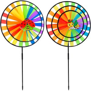 Mevronisshop-Inheming 2 Pcs Moulin &Agrave; Vent Arc-En-Ciel, &Agrave; Fleurs Color&eacute;es, &Oslash;35 Cm*28 Cm*20 Cm, Hauteur:72cm Pour Balcon & Jardin, D&eacute;coration D'ext&eacute;rieur, Multicolore - Neuf