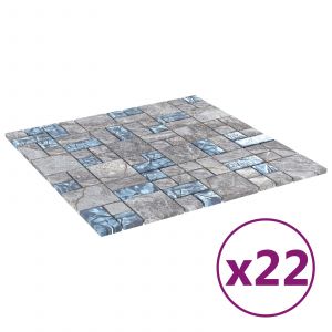 vidaXL Carrelage en mosa&iuml;que 22 pcs Gris et bleu 50 x 50 cm Verre - Neuf