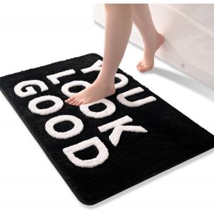 KAL-Petit Tapis De Bain Noir Et Blanc - Antidérapant - Lavable - Décoration De Salle De Bain - Moelleux - En Microfibre Douce - Absorbant - 40 X 60 Cm - Neuf