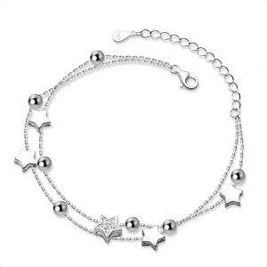2 In 1 Silver Star Bead Bracelet For Women And Girls, Double Silver, Thin Jewellery Birthday Gift For Teenagers, Metal - Neuf