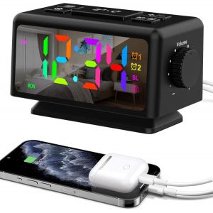 ThreeH Réveil Numérique Réveil Coloré avec Radio FM Horloge Numérique Chevet pour Enfants et Adolescents Luminosité et Volume Réglables 2 Ports Charge USB Noir - Neuf