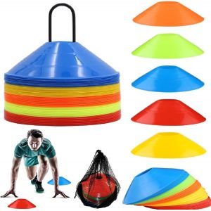 Acdsgd-Plots Entrainement,Plots De Marquage,C&ocirc;nes &Agrave; Disque,Materiel Entrainement Football Avec Support De Rangement,Poche Filet,Plots Sport Pour D&eacute;limitation Entra&icirc;nement Football (5 Couleurs) - Neuf