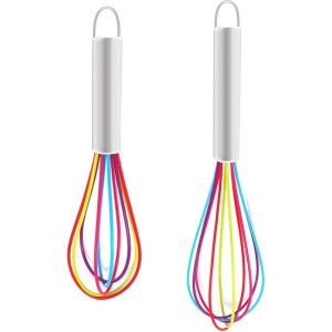 Lot De 2 Fouets En Silicone (25,4 Cm Et 20,3 Cm), Mini Fouets De Cuisine, Fouet En Métal, Fouet De Cuisine Résistant À La Chaleur Pour La Cuisine, Le Mixage - Neuf