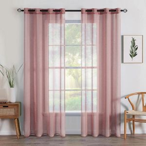 2 Panneaux Rideaux Voilages à Oeillets en Effet Lin Voilage Fenêtre Transparent Rideau Salon Moderne Voilage Petite Décor Cuisine Chambre Balcon 140x225cm Rose Sale - Neuf