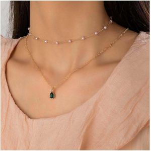 Kal-Collier De Perles En Cristal Avec Pendentif En Forme De Larme Collier De Perles En Or Collier De Pierres Précieuses En Vert Bijoux En Chaîne Pour Femmes Et Filles - Neuf