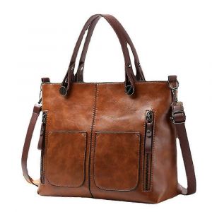 Ladies Vintage Sac &Agrave; Bandouli&egrave;re En Cuir Sac Bandouli&egrave;re Fourre-Tout Pour Les Femmes Grande Brune - Neuf
