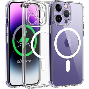 TRAHOO-Magn&eacute;tique Coque Protection Cam&eacute;ra pour iPhone 14 Pro Compatible avec MagSafe Charge sans Fil, Anti-Jaune Antichoc Anti-Rayures &Eacute;tui Housse pour iPhone 14 Pro, Transparente - Neuf