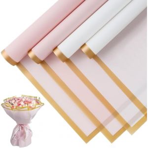 40 Feuilles Papier Emballage Pour Bouquet 56 X 54.5 Cm Papier Cadeau Emballage Pour Bouquet Papier Emballage Bouquet De Fleur Papier Emballage Fleuriste Pour Cadeau, Fleurs, Diy (Rose + Blanc) - Neuf