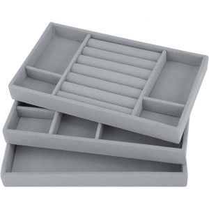 Nouveau Produit,Plateaux De Bijoux Organisateur Ensemble De 3 Velours Empilable Bijoux Tiroir Organisateur Plateau Boucle D'oreille Bague Necklac - Neuf