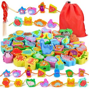 ChenQuanSarl-48 Pièces 2 En 1 Perles En Bois Jouet 6 Thèmes | Montessori Jouets Pour Enfants De 3 4 5 Ans Jouets Éducatifs Et Montessori Cadeau Pour Garçons Et Filles De 3 4 5 6 Ans - Neuf