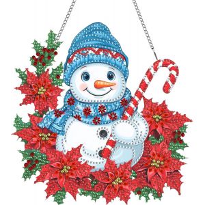 Trahoo-Diy Bonhomme De Neige Diamond Painting Pendentif, No&euml;l Pendant Broderie Diamant Kit Avec Cha&icirc;ne, Pour Jardin Maison Porte Et Fen&ecirc;tre D&eacute;coration Cadeaux-1 - Neuf