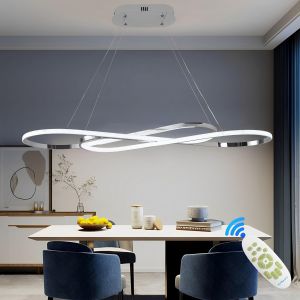 Subzonal-Suspension Luminaire Led Table &Agrave; Manger, 57w Suspension Argent Dimmable Avec T&eacute;l&eacute;commande, Lustre Design Moderne Double 8, R&eacute;glable En Hauteur,Lampe &Agrave; Suspension Pour Salon,Bureau,&Icirc;lot Cuisi - Neuf