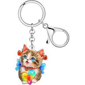 Kal-Porte Cl&eacute; Chat Acrylique Porte Cl&eacute; Voiture Anneaux Bijoux Animaux Cadeaux Pour Amoureux Des Chats Femme Fille Chaton Charms - Neuf
