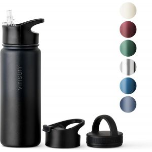 Vinsun Gourde Isotherme 500ml, Gourde Inox Avec Paille - 3 Couvercles - Anti-Fuite, Sans Bpa, - Bouteille Isotherme Pour Sport, Voyage, &Eacute;cole, Universit&eacute; - Neuf