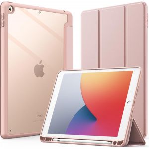 Coque Pour Ipad 10,2 Pouces (9Ème/8Ème/7Ème Génération, 2021/2020/2019) Avec Porte-Pencil, Étui Arrière Transparent Fin Support Antichoc Tablette (Or Rose) - Neuf