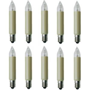 JGD-Lot de 10 petites bougies de rechange 23 V 3 W E10 pour guirlande lumineuse int&eacute;rieure et ext&eacute;rieure Blanc chaud Tige ivoire Culot E10 23 V 3 W Diam&egrave;tre 11 mm Longueur 65 - Neuf