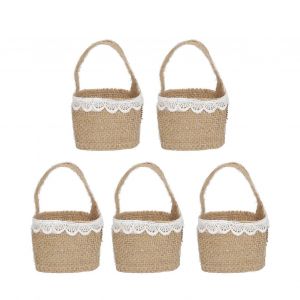 5pcs Toile De Jute Mariage Fille De Fleur Panier Vintage Rustique Fleur Panier Panier &Agrave; Main Pour Nail Art Bijoux Stockage - Neuf