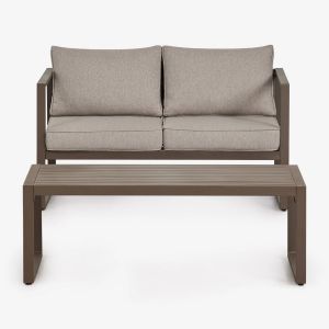 Ensemble De Jardin Avec Canap&eacute; 2 Places Et Table Basse En Aluminium 110x55cm Lipov Marron Chocolat - Neuf