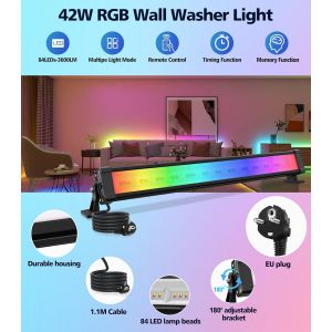 Projecteur Rgb Ext&eacute;rieur 42w Barre Led Rgb Changement De Couleur &Eacute;quivalent 400w Ip66 &Eacute;tanche 10 Couleurs 30 Modes Avec Luminosit&eacute; Et Vitesse R&eacute;glable &Eacute;clairage Led Multicolore Pour Bar Jardin - Neuf
