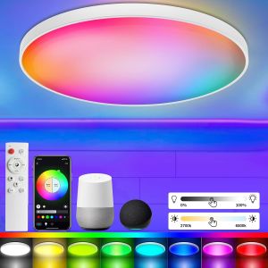 Subzonal-Plafonnier Led Couleur, 30w 2700k-6500k Luminaire Plafonnier Led Avec T&eacute;l&eacute;commande Et Contr&ocirc;le App, Lampe De Plafond Dimmable Compatible Avec Alexa Google Home, Pour Chambre Cuisine Couloir - Neuf