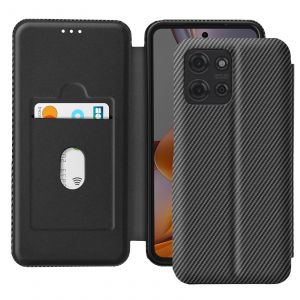 Étui Pour Motorola Moto G75 Fibre Carbone Support Vidéo Et Anti-Rfid Noir - Neuf