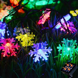 Kal-Guirlande Lumineuse Solaire D'extérieur - 30 Led - 5 M - Flocon De Neige - Étanche - Avec 8 Modes D'éclairage - Pour Jardin, Arbre, Noël Et Fête - Multicolore - Neuf